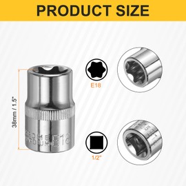 sourcing map 2pcs E-Torx Socket 1/2" Drive E18 External Torx Deep Socket CR-V 6 Point Spline Socket Star Female Bit Socket for Auto Repairs Home Maintenance DIY Hand-Making 1.5" Length