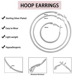 LOVANS 3 Pairs Stainless Steel Hoop Earrings for Women Set Large Round Hoop Earrings Huggie Earrings Gift for Women Girls 30 50 60 mm, Stainless Steel