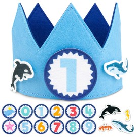 BONNYCO Birthday Crown Boy & Girl Sea Animals Interchangeable Numbers from 0 to 9 and Themed Figures 1st Birthday Boy, Crown Girl, Sea Animals Birthday Decoration Crown Birthday