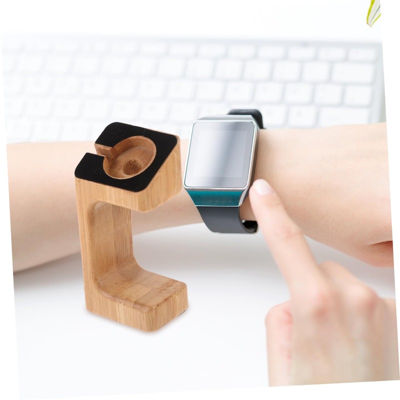 TEHAUX 1Pc Bamboo Smart Watch Charging Stand Elegant Natural Holder
