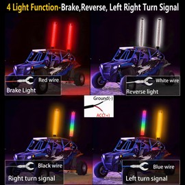 NBWDY 2PCS 2FT Fat Whip Lights with Reverse Turn Brake Function,Dream Color Spiral Chasing Music 600 LED Antenna Whip with Tail Light App Remote Control for Offroad RZR UTV Can-Am ATV Buggy Boat
