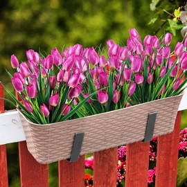 CORVYUC 6 Pcs Tulips Artificial Flowers for Outdoors, Fake Plants Faux Plastic Silk Floral Arrangement for Home Indoor Outside Table Vase Garden Spring Decor (Purple)