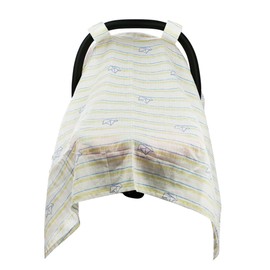 Hi Sprout Breathable Cotton Muslin Canopy Car Seat Cover + 2pcs Security Blankets for Girls and Boys (Cute Boat)