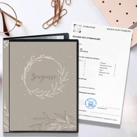 Minilino Certificate Folder 20 Premium Transparent Pockets A4 [Protection and Storage of Certificates] Document Folder for Documents in Primary School | Folder for Certificates (Wreath Grey)