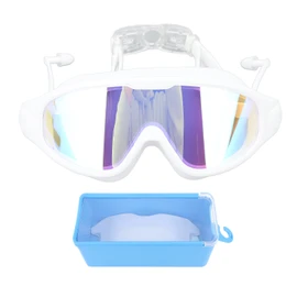 Swim Goggles Wide View Waterproof Anti Fog Swimming Goggles Dazzling Glasses Swim Glasses with Earplugs for Swimming Diving Water Sports White
