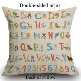 Smooffly Alphabet with Cartoon Animals Cushion Cover Outdoor Furniture Decorative Linen Square Double Sided Printing Pillow Cover for Home Office Sofa Couch Car Garden 45 x 45cm 18 x 18 inches