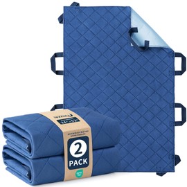 Positioning Bed Pad with 8 Reinforced Handles 2 Pack - 34″x52″, Reusable Incontinence Bed Pads for Elderly, Waterproof Transfer Sheets for Bedridden Patient Turning, Lifting & Repositioning, Navy Blue