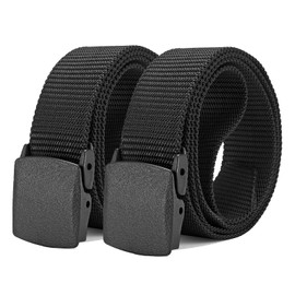 MACBORO 2-Pack Tactical Nylon Military Web Belt - TSA Approved Non-Metal Nickel Free Hypoallergenic Plastic Belt Buckles