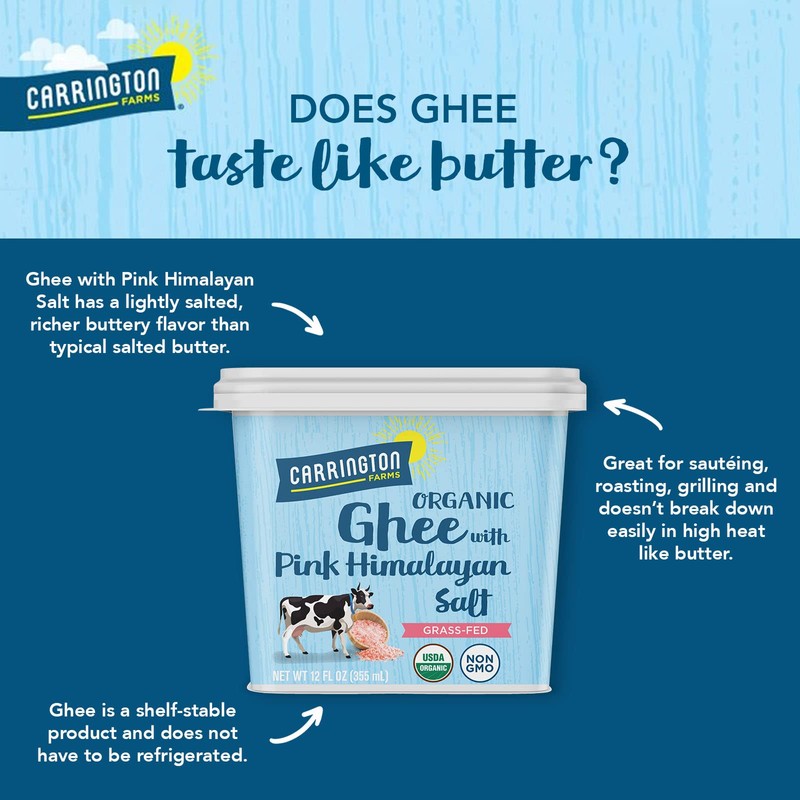 USDA Certified Organic Grass Fed Ghee with Himalayan Salt, 12oz,