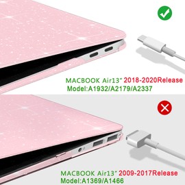B BELK Compatible with MacBook Air 13 inch Case 2022 to 2018 Released A2337 M1 A2179 A1932 with Touch ID, Sparkly Plastic Hard Shell Cover + 2 Keyboard Covers + Screen Protector, Glitter Pink