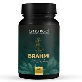 Ambrosial Brahmi Capsules 500 mg per Bacopa Monnieri Capsules | High Strength Nootropic | Nootropics Brain Supplements to Enhance Memory, Focus, Mental Performance & Energy | 60 Vegan Capsules