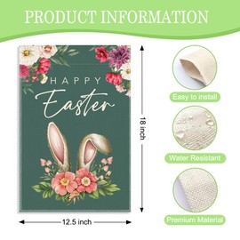WHTYEFZ Happy Easter Garden Flag, 12 x 18 Inch Double Sided Cute Bunny Easter Day Decor Flag for Outdoor Home Garden Yard Front Porch, Spring Holiday Outdoor Easter Yard for Family Friend BFF Neighbor