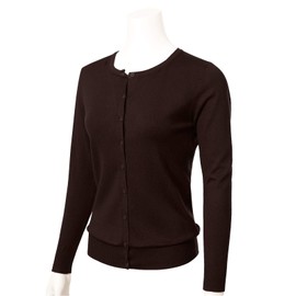 Allsense Women's Long-Sleeve Lightweight Crewneck Cardigan Sweater, Brown, Medium