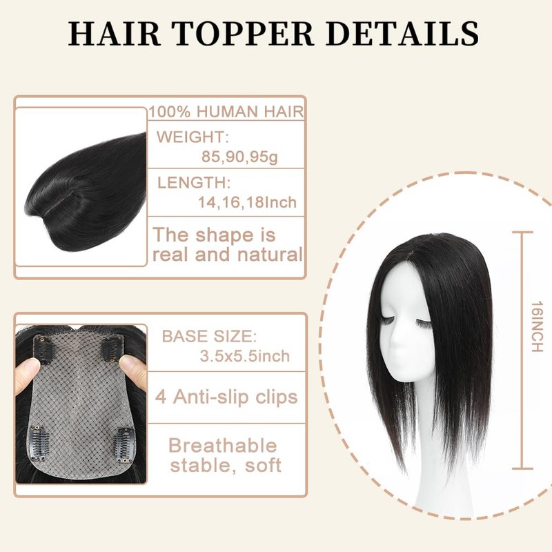 HVVZOY Hair Toppers for Women Real Human Hair,360°3D Big Basement