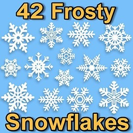42 Snowflake Window Clings 2D Frosty Design by Articlings - Quick & Simple Christmas Decorations - Glueless PVC Stickers