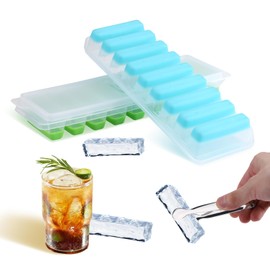 JEPELUS Ice Cube Tray with Lid and Ice tongs, 2 Pack PP+TPE Stackable Ice Cube Trays for Freezer with 1 Ice Cube Tongs, Easy-Release Ice Cube Molds & Trays with Spill-Resistant Lid, BPA Free