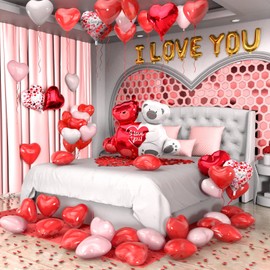 Valentines Day Balloons Kit, I Love You Balloons Love-Bear Heart Balloons Red Heart Balloons 500Pcs Red Rose Petals for Wedding Anniversary Valentines Party Decorations Supplies