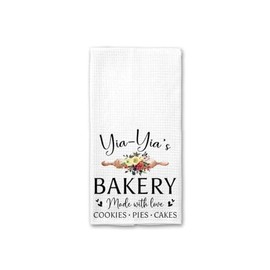 AcevedoDesign YIA-Yia's Bakery Kitchen Towel - YIA-Yia's Kitchen Towel - Kitchen Towel for Cooking - Baking - YIA-Yia's Tea Towel - YIA-Yia's Dish Towel - Birthday - Mother's Day Kitchen Towel Gift
