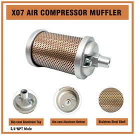 X07 Air Compressor Muffler 3/4" NPT Male, Air Exhaust Silencer 145 PSI for Dryer Compressor Air Pump, Compressed Air Equipment and Systems, Replace XY07 0375007 3071392 35370956