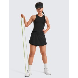CRZ YOGA Short atlético para niñas con Bolsillo con Cremallera - Falda de Cintura Alta con Volantes para Entrenar Negro Grande