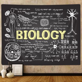 Science Tapestry Wall Hanging, Educational Black Chalkboard Biology Hand Written School Classroom Wall Decor Tapestries for Students Teacher Office Biology Learning Tapestry for Bedroom Living Room