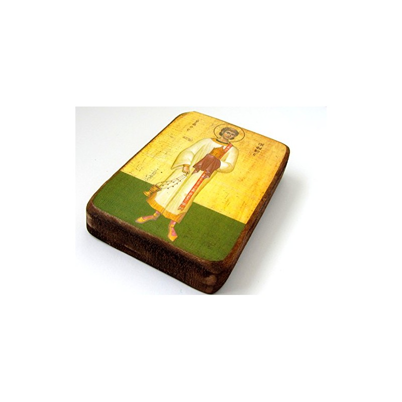 Wooden Greek Christian Orthodox Wood Icon of Saint Stefanos Stephen