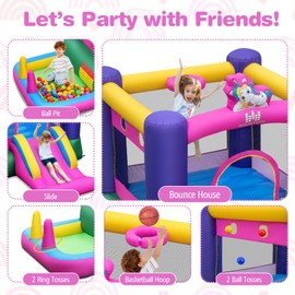 BOUNTECH Inflatable Bounce House with Ball Pit, Bouncy House for Kids Indoor Outdoor w/Large Jumping Area, Basketball Hoop, Mini Bounce House for Boys Girls Backyard Birthday Party Gifts
