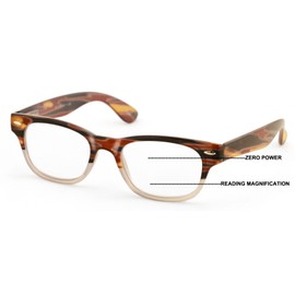 V.W.E. Women Men Rectangular Progressive Clear Lens Reading Glasses - No Line or Bubble - Zero Power on Top Reader (Brown, 2.00, x)