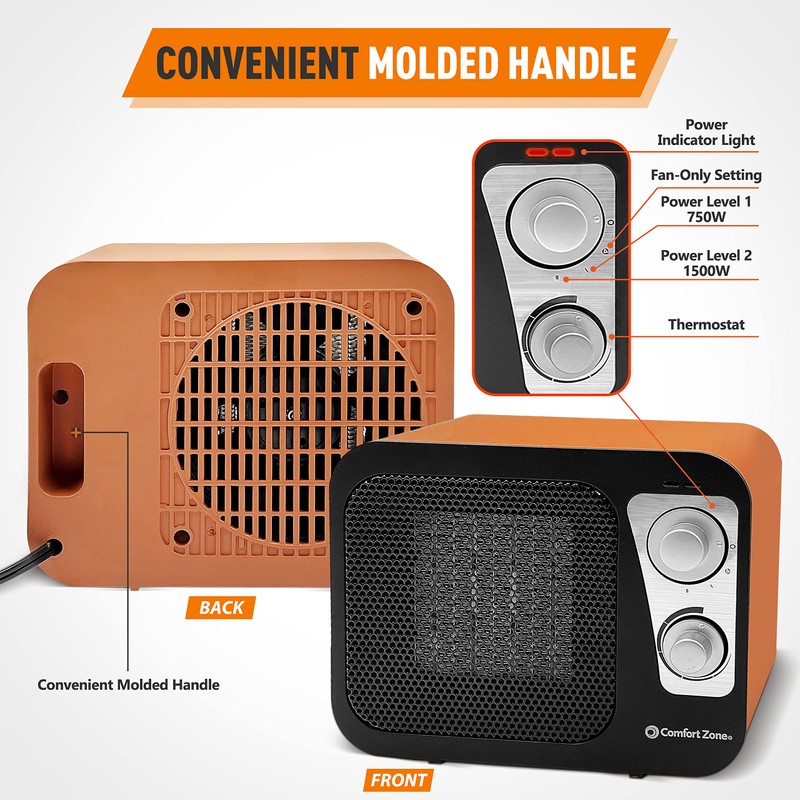 Comfort Zone Space Heaters for Indoor Use, Portable Heater, Fast