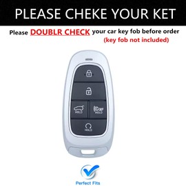 TALKMOON Key Fob Cover for Hyundai 5 Buttons Key Case,Heavy Key Shell Protector Keychain Accessories for 2024 2023 2022 Hyundai Sonata Tucson Santa fe Palisade Key Fob (Model-A-Silver)