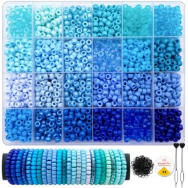 JINNBEY 2400pcs 9mm Blue Series Pony Beads DIY Arts and Crafts for Jewelry Making Friendship Bracelets Necklace & Hair Braids Craft Supplies (with Elastic Line Beading Needle)