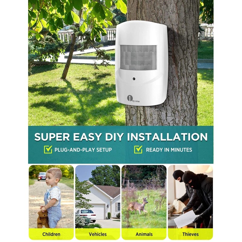 1byone Wireless Motion Detector Alarm System Waterproof Wide Range Security