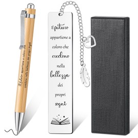 Faccito Set of 3 Graduation Gifts, 1 Metal Bookmark with 1 Black Gift Box and 1 Wooden Pen Bookmark Made of Stainless Steel with Motivational Saying for Teachers Colleagues