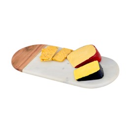 Cruiser’s Caché | Marble and Wood Cheese Boards. Solid Acacia Wood & Marble. Beautifully Handcrafted Cheese and Charcuterie Board. (15" Oval White & Acacia)
