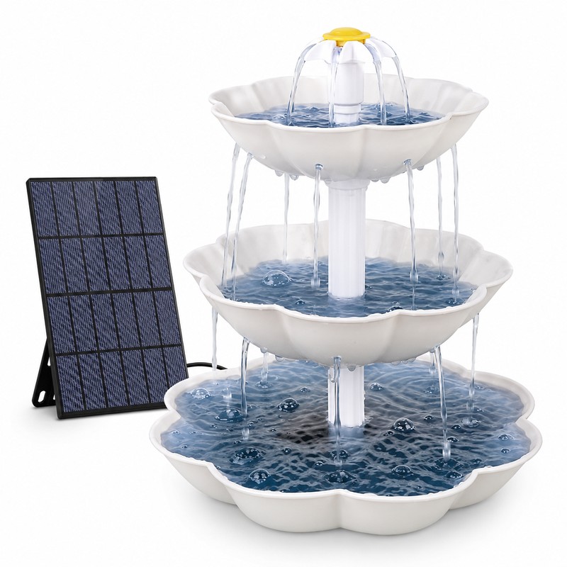 Solar Bird Bath Fountain for Outdoor Décor – 3-Tier Plastic