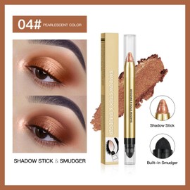 Vawolecy Eyeshadow Pencil & Smudger, Double Head Eye Brightener Stick with Sponge, Smooth Cream, Shimmer Shadow Pencil, Waterproof Eyeshadow Highlighter Stick, Dimensional Moment