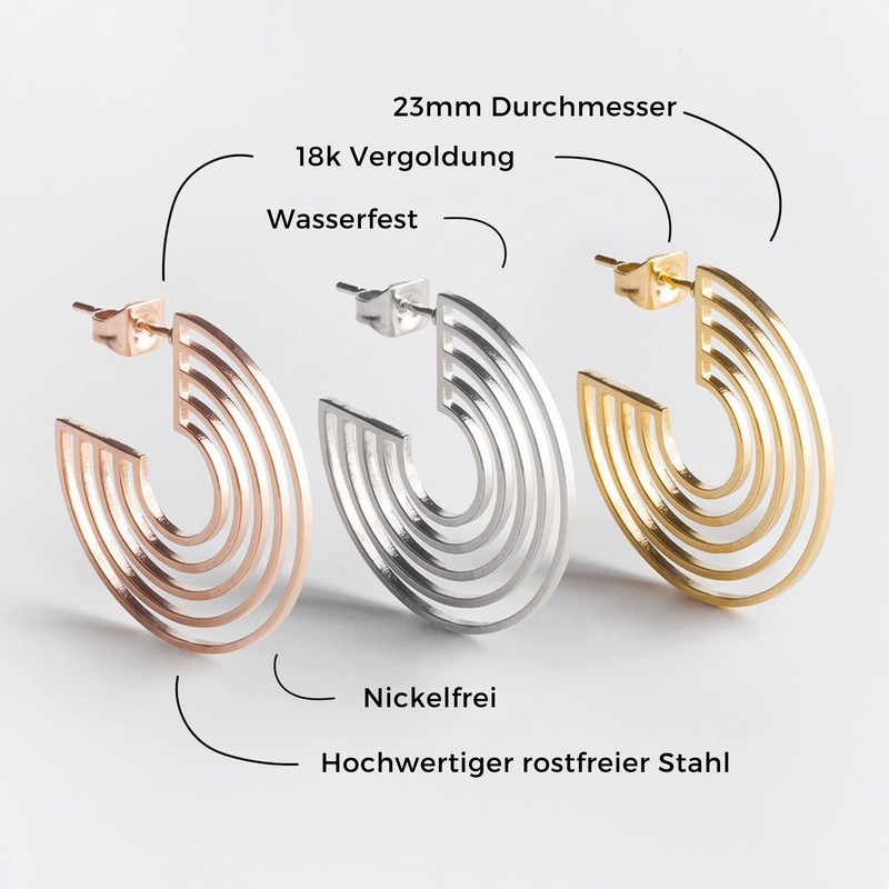 Regenbogen Creolen Silber • Filigrane Ohrringe hängend • Nickelfreie Ohrstecker