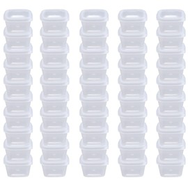 MIUPOO Square Sauce Cups, Plastic Sauce Cups, Transparent Sauce Cups, with Hinged Cover, Can Be Used for All Types of Sauces, Square 50 Sets, 2 Ounces