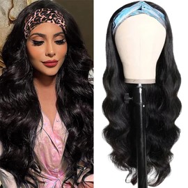 Body Wave Headband Human Hair Wig Headband Wig None Lace Front Wigs Human Hair Glueless Curly Headband Half Wigs for Black Women 30 Inch Glueless Brazilian Headband Curly Human Hair Wig Natural Color