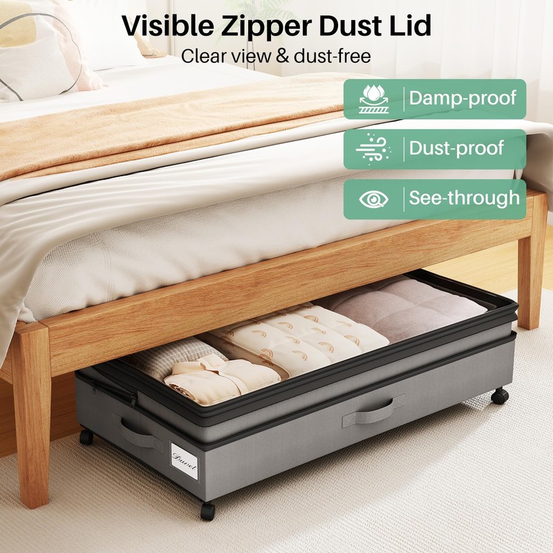 Kitstorack 2Pack Height-adjustable Under Bed Storage with Wheels, Under Bed