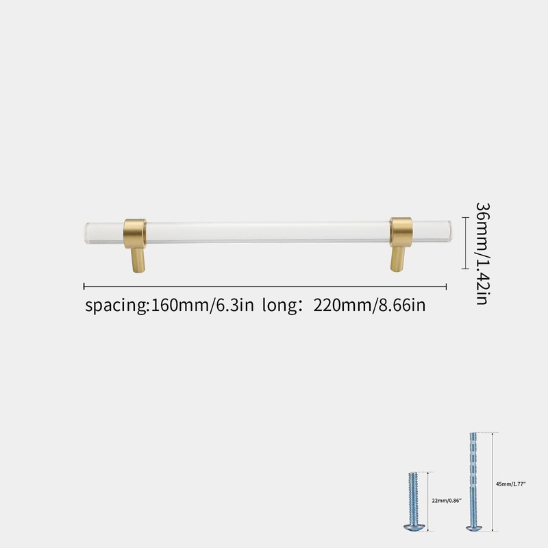 Evionlin 4 pcs 6-1/4 in Acrylic Cabinet Handle, Brass Base,
