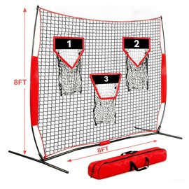FLITURE Football Throwing Net - 8x8 FT Portable Quarterback Training Equipment with 3 Target Pockets for Indoor Outdoor Punting Passing Catching Accuracy Practice for All Ages