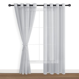 Hiasan Grey Sheer Curtains 84 Inches Long with Tiebacks, Light Filtering Airy Voile Textured Drapes Lightweight Grommet Window Curtains for Bedroom, Living Room, Sliding Door, W52 x L84, 2 Panels