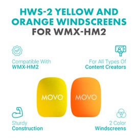Movo HWS-2 Colored Windscreens WMX-HM2 & Rode Interview GO – 2-Pack Foam Mic Covers for Lavalier Microphones – Yellow & Orange Mic Windshields for Interviews & Content Creation