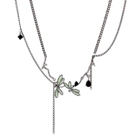 Dragonfly Necklaces Earrings Fairycore Dragonfly Layered Chain Choker Necklace Earrings Y2k Gothic Emo Cool Jewelry for Women (Necklace)