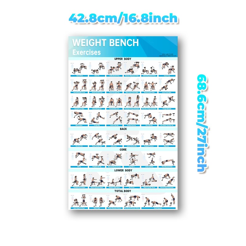 MCNBLK Fitness Bench Poster - Adjustable Benches Body Building Guide-LAMINATED,