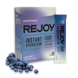 REJOY – Electrolyte Powder Packets, 10 Sticks – Hydration Drink Mix Supplement – Sugar Free, Keto and Paleo Friendly, Vegan, Non-GMO, Easy Open Single-Serving Stick (Mixed Berries)