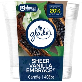 Glade 1-Wick Scented Candle Jar, Sheer Vanilla Embrace, Air Freshener Infused with Essential Oils, 4.08 Oz