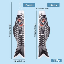 GORGECRAFT 46.5 Inch Japanese Carp Flag Polyester 3D Black Koi Fish Windsock Flags Streamer Hanging Outdoor Koinobori Banners Decoration for Wall Tree Patio Porch Yard Garden Party Festival Decor