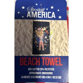 Spirit of America Firework Cat Beach Towel. 34" X 64".  Brand New